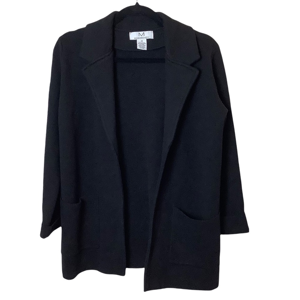 Magaschoni Thick Black Wool Blend Minimalist Cardigan Size XS Women